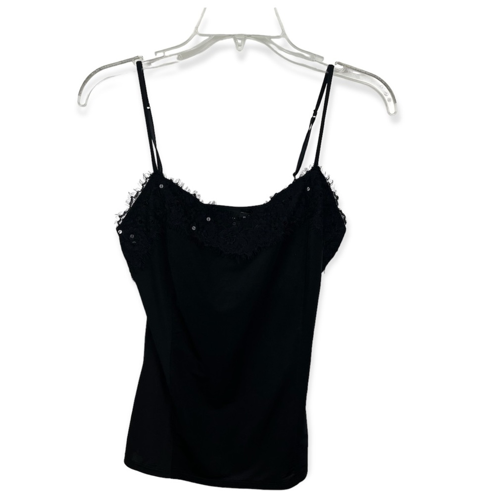 The Limited Black Lace Tank Top Cami Sequin Bra Lined Y2K 200s Adjustable Straps